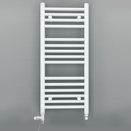 Dual Fuel 500 x 800mm Straight White Heated Towel Rail - (incl. Valves + Electric Heating Kit) 