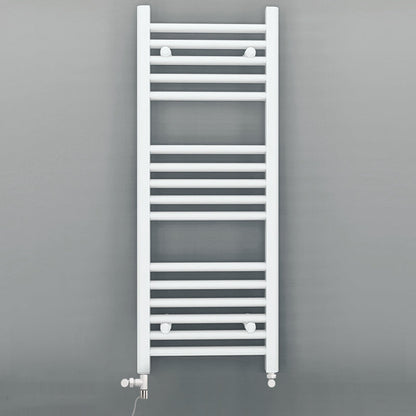 Dual Fuel 550 x 900mm Straight White Heated Towel Rail - (incl. Valves + Electric Heating Kit)