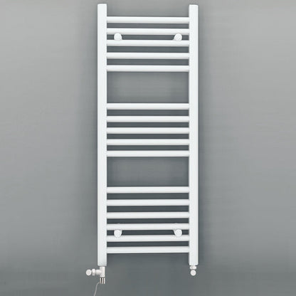  Dual Fuel 300 x 900mm Straight White Heated Towel Rail - (incl. Valves + Electric Heating Kit) 