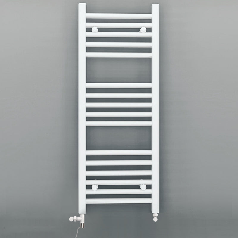 Dual Fuel 500 x 900mm Straight White Heated Towel Rail incl. Valves Electric Heating Kit