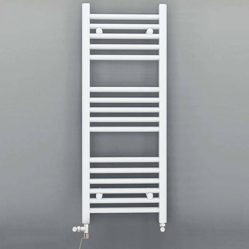 Dual Fuel 500 x 900mm Straight White Heated Towel Rail - (incl. Valves + Electric Heating Kit)