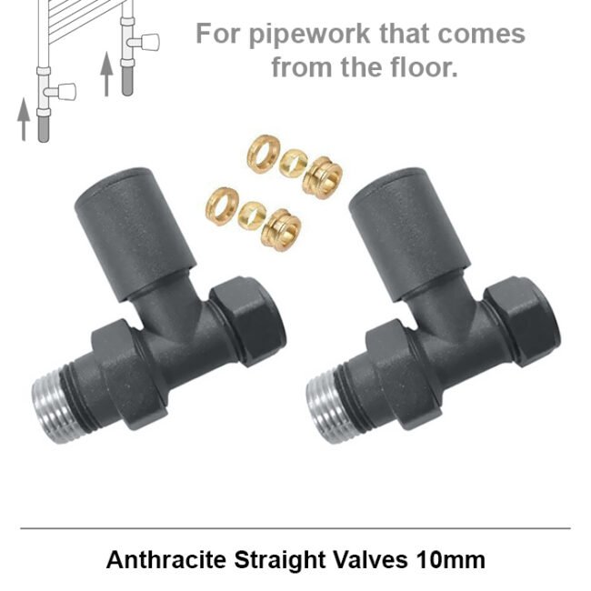 Modern Anthracite Straight Radiator Valves 10mm Pair