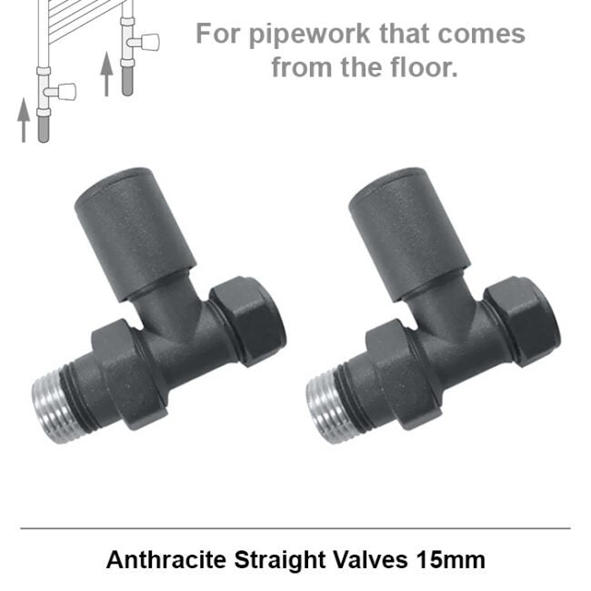  Straight Anthracite Radiator Valves 15mm Pair
