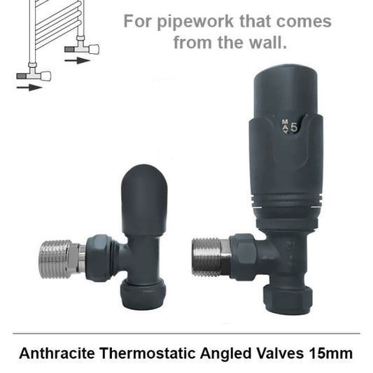 Modern Anthracite Angled Thermostatic Radiator Valves 15mm Pair