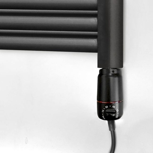 500mm Wide - 800mm High Flat Black Electric Heated Towel Rail Radiator 25mm Tube