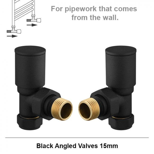 Modern Angled Radiator Valves – Matt Black 15mm Pair