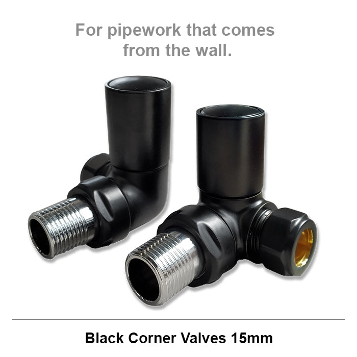  Modern Black Round Corner Radiator Valves 15mm Pair