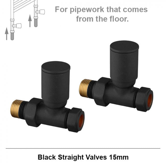 600mm Wide - 1800mm High Curved Black Heated Towel Rail Radiator 25mm Tube