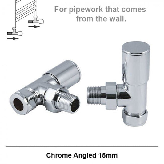 Modern Chrome Angled Radiator Valves 15mm Pair