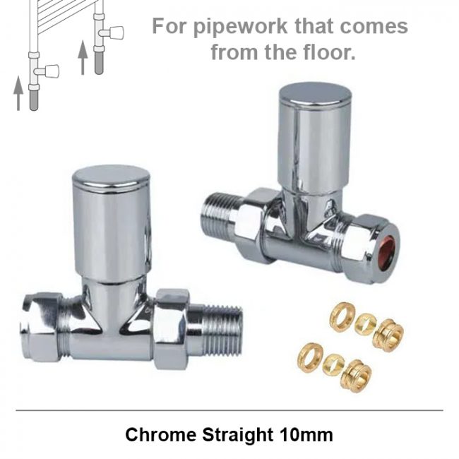  Modern Straight Radiator Valves - Chrome 10mm Pair