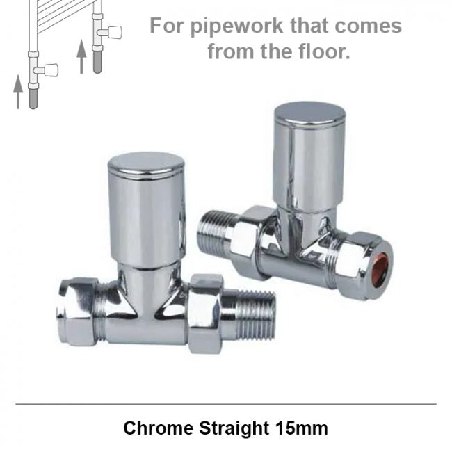 Modern Straight Chrome Radiator Valves 15mm Pair