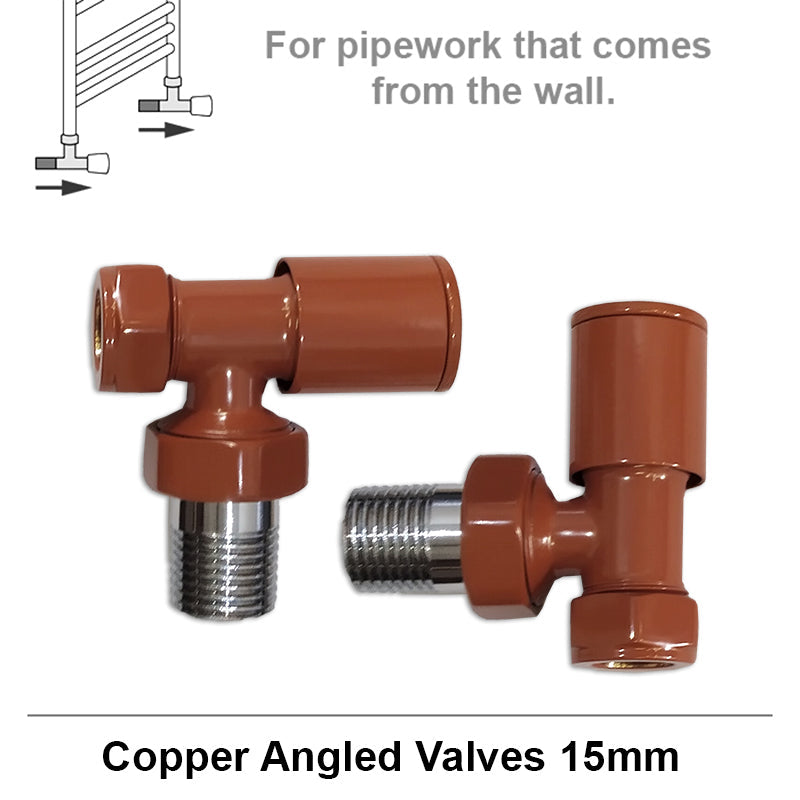 Angled Copper Look Radiator Valves 15mm Pair