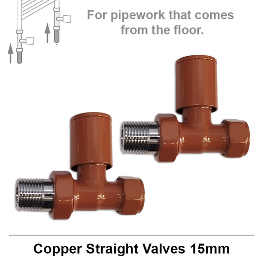 Straight Copper Look Radiator Valves Pair Set 15mm Pair
