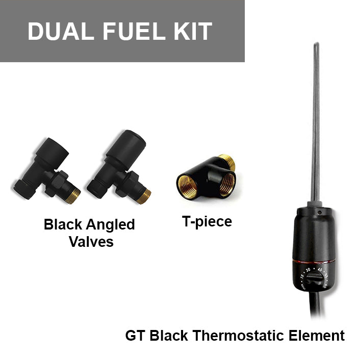  Black Dual Fuel KIT Thermostatic Heating Element Electric GT Thermostatic Heating Element + Valves + T-Piece