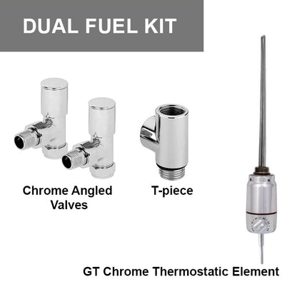 Dual Fuel Towel Rail in Chrome GT | Dual Fuel Kit | Thermostatic Heating Element + Valves + T-Piece