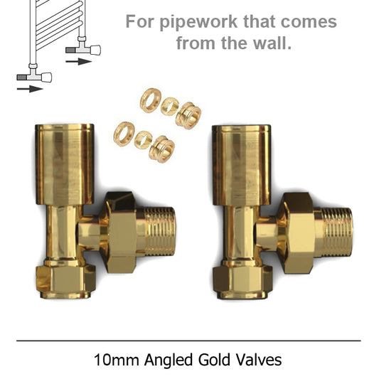 Modern Gold Angled Radiator Valves 10mm Pair