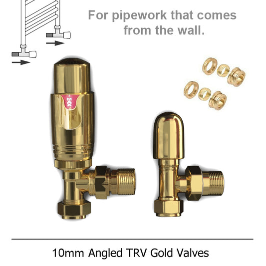 Modern Gold Angled Thermostatic Radiator Valves 10mm Pair