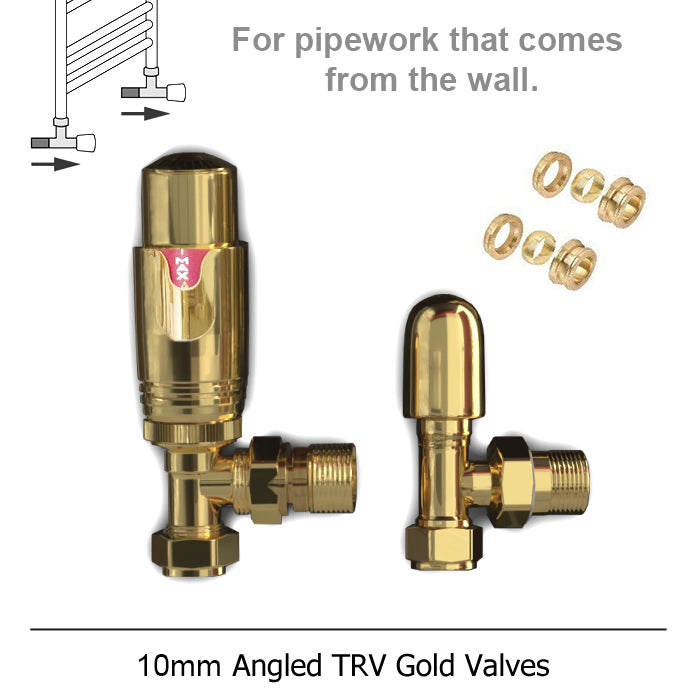  Modern Gold Angled Thermostatic Radiator Valves 10mm Pair