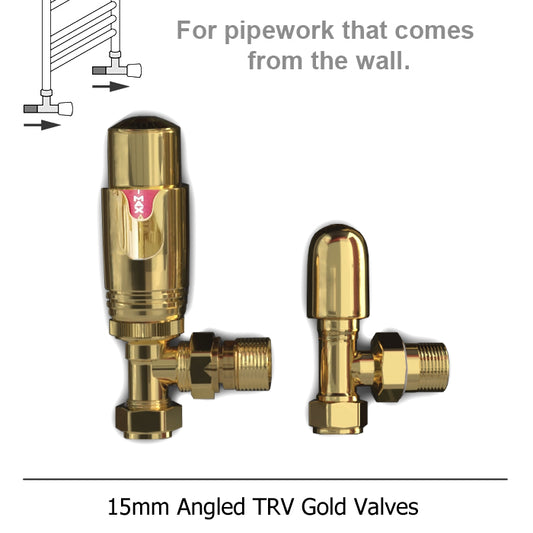 Modern Gold Angled Thermostatic Radiator Valves 15mm Pair