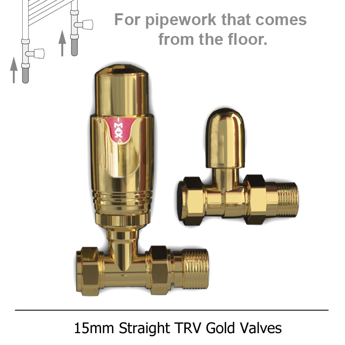 Modern Gold Straight Thermostatic Radiator Valves 15mm Pair Myhomeware