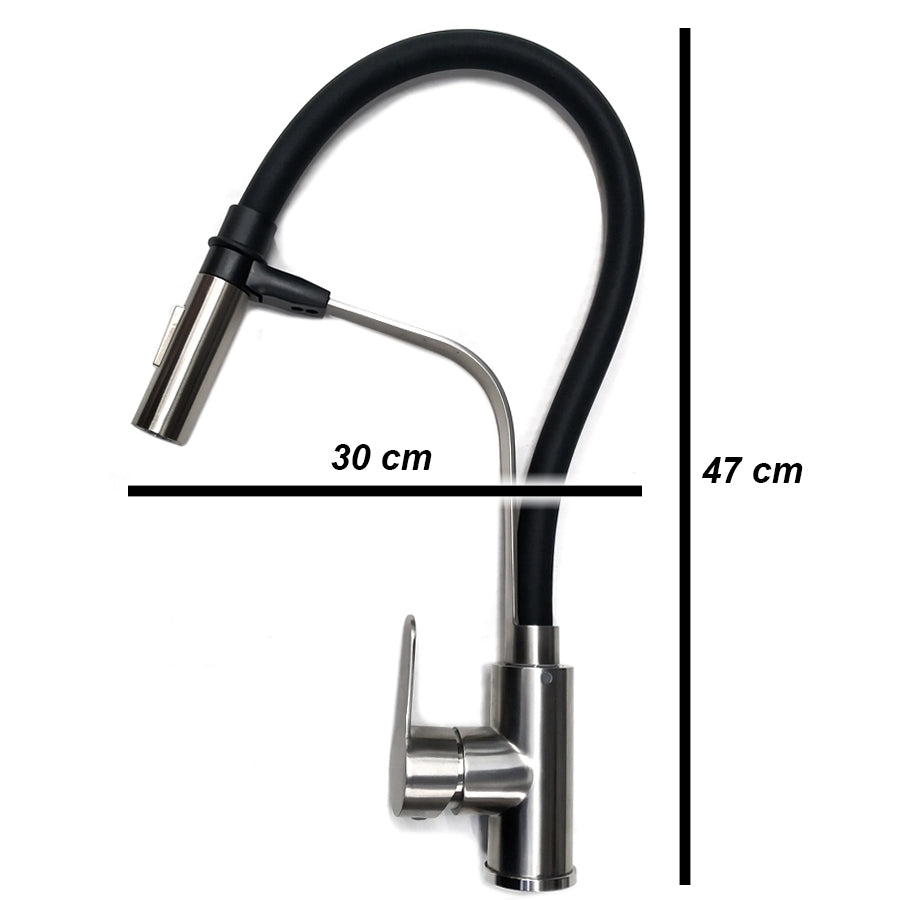  Stainless Kitchen Faucet 360 Flexible Bendable Swivel Dual Spray Chrome Tap Mixer Black Hose Model KPY-3154
