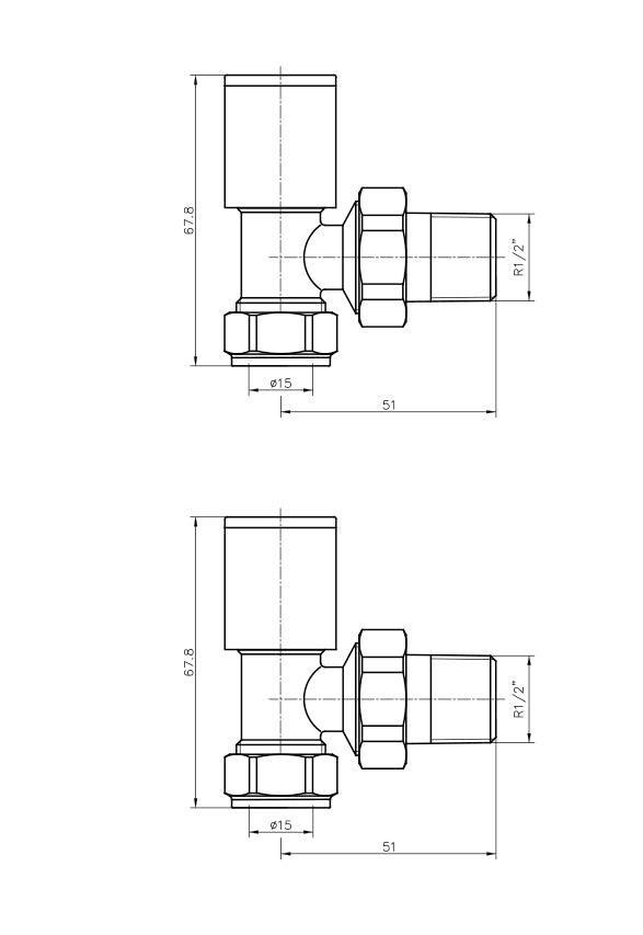 Modern Gold Angled Radiator Valves 15mm Pair