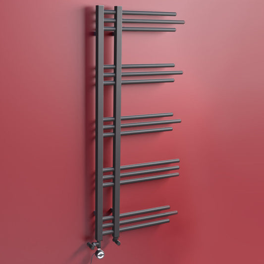 Dual Fuel 500 x 1200mm Straight Anthracite Grey Designer Heated Towel Rail Radiator- (incl. Valves + Electric Heating Kit) 