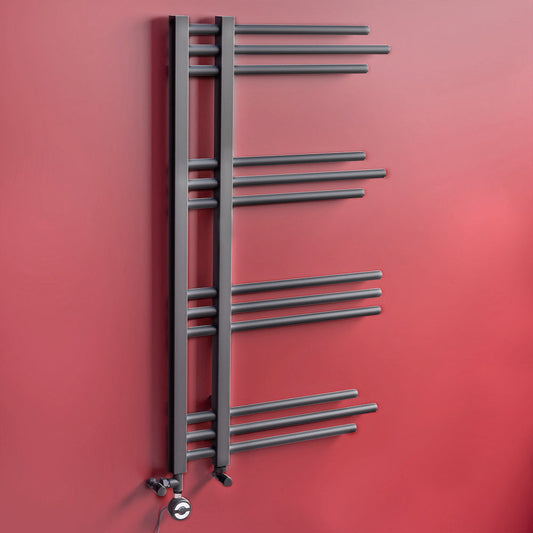 Dual Fuel 500 x 900mm Straight Anthracite Grey Designer Heated Towel Rail Radiator- (incl. Valves + Electric Heating Kit) 