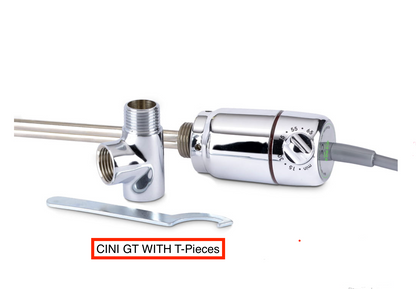  Chrome Thermostatic Heating Electric Element For Heated Towel Rail Radiator GT With T-Pieces 