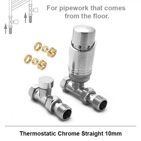 Modern Chrome Straight Thermostatic Radiator Valves 10mm Pair