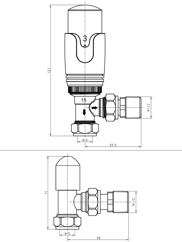 Modern Gold Angled Thermostatic Radiator Valves 10mm Pair