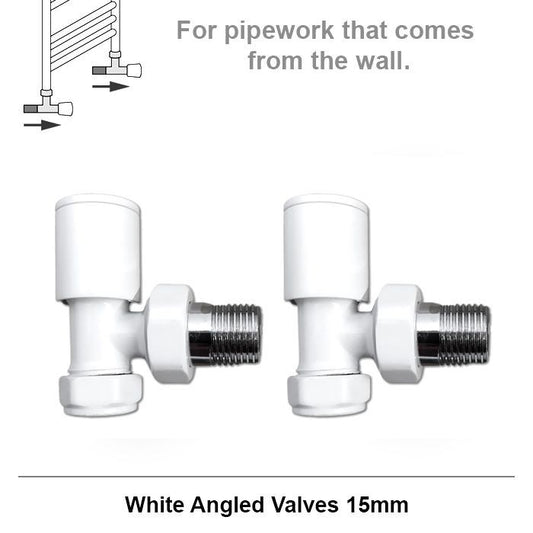 Modern White Angled Radiator Valves 15mm Pair