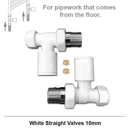 Modern White Straight Radiator Valves 10mm Pair