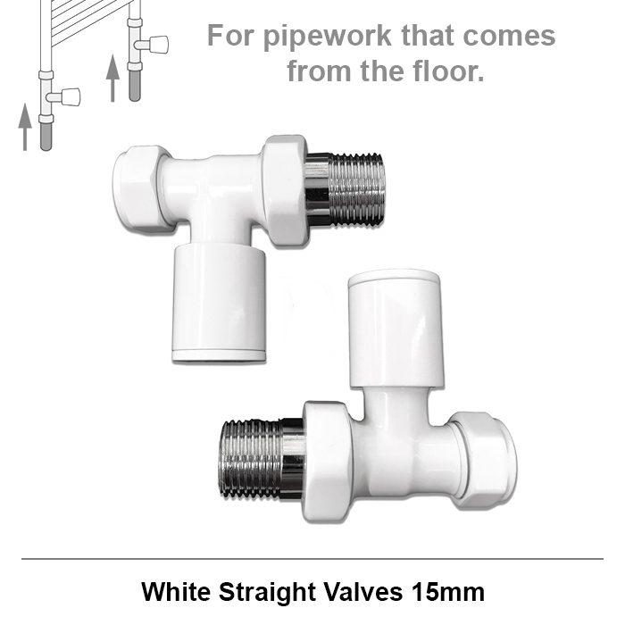 Modern White Straight Radiator Valves 15mm Pair