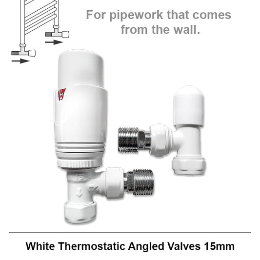 Modern White Angled Thermostatic Radiator Valves 15mm Pair
