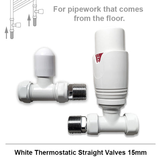 Modern White Straight Thermostatic Radiator Valves 15mm Pair