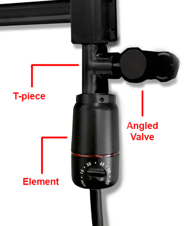  Black Dual Fuel KIT Thermostatic Heating Element Electric GT Thermostatic Heating Element + Valves + T-Piece