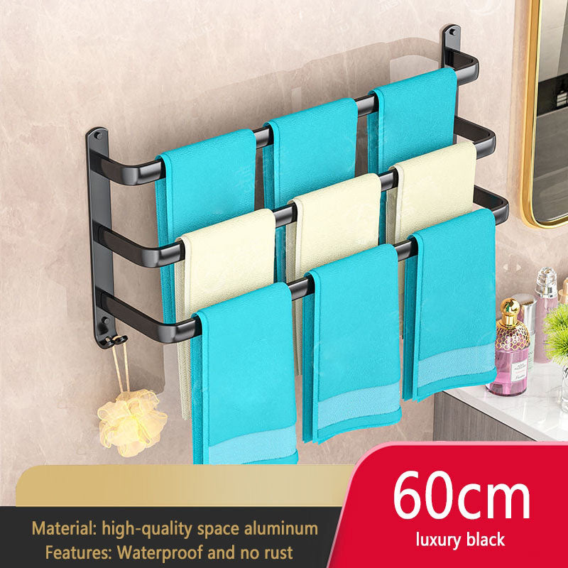 Black Bathroom Towel Rack Storage Organizer, Wall Mount Hanger, Widths 30-80cm