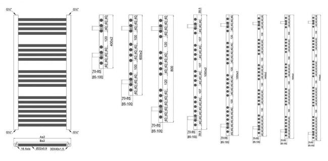  400mm Wide - 800mm High Flat White Heated Towel Rail Radiator