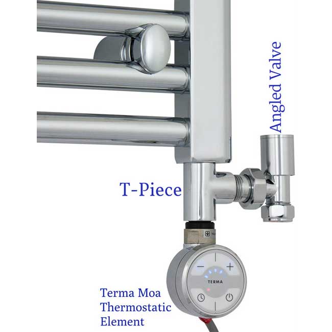  Terma Moa Chrome Dual Fuel Kit for Heated Towel Rails Electric Element, Valves, T Piece