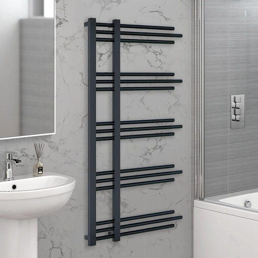 500mm Wide - 1200mm High Sydney Black Designer Heated Towel Rail Radiator