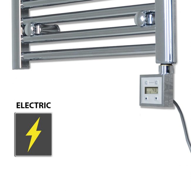  300mm Wide - 1400mm High Flat Chrome Electric Heated Towel Rail Radiator