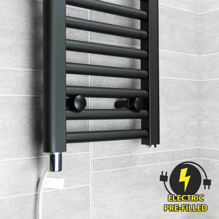  700mm Wide - 600mm High Flat Black Electric Heated Towel Rail Radiator