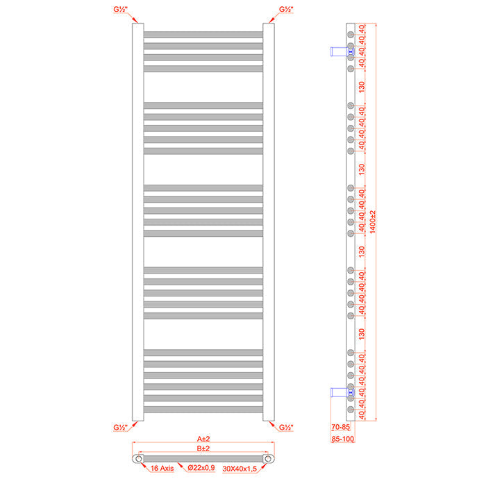 technical drawing radiator 1400