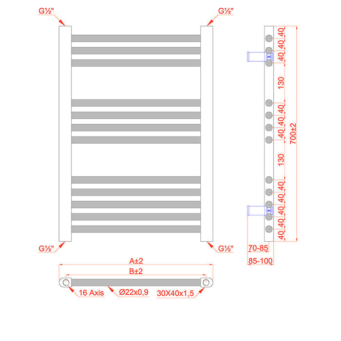 technical drawing radiator 700mm