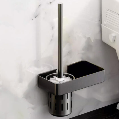 Black & Gray Toilet Brush, Holder and Metal Bowl For Bathroom