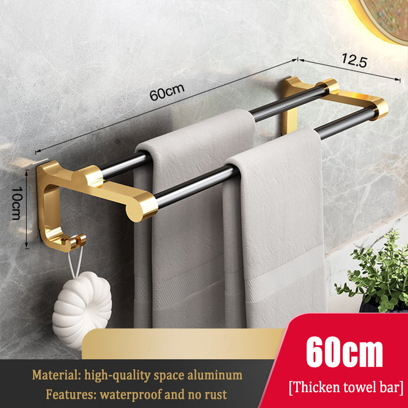 Towel Rail Holder Wall Mounted Bathroom Storage For Towels Two Bars