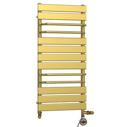  Dual Fuel -500 x 1000mm  Straight Gold Panel Heated Towel Rail With Towel Holders - (incl. Valves + Electric Heating Kit) 